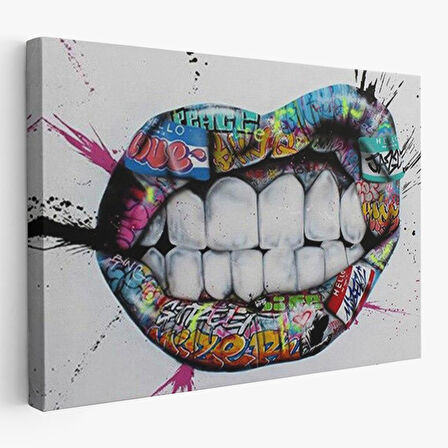 Renkli Dudak Graffiti Kanvas Tablo, Banksy Sokak Sanatı-5413