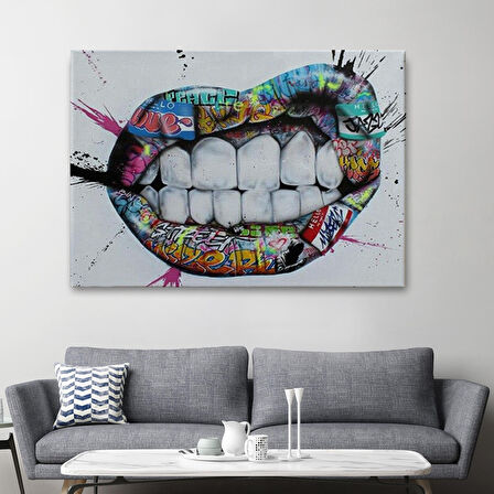 Renkli Dudak Graffiti Kanvas Tablo, Banksy Sokak Sanatı-5413