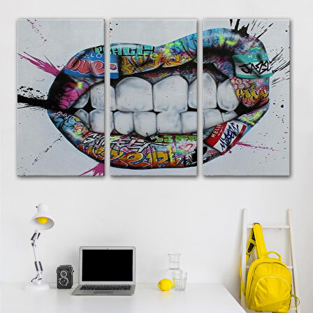 Renkli Dudak Graffiti Kanvas Tablo, Banksy Sokak Sanatı-5413