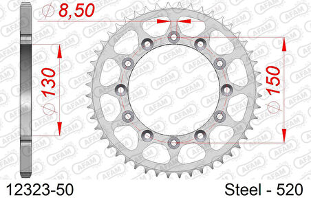AFAM YAMAHA WR 250F 07-16, WR 450F 16-20 ÇELİK ARKA DİŞLİ #520 12323-50