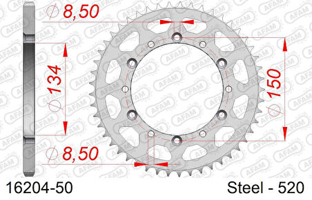 AFAM KAWASAKI KX250 / KX450F ÇELİK ARKA DİŞLİ #520 16204-50