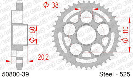 AFAM DUCATI 796 MONSTER / 848 EVO /1100 MONSTER  ÇELİK ARKA DİŞLİ #525 50800-39
