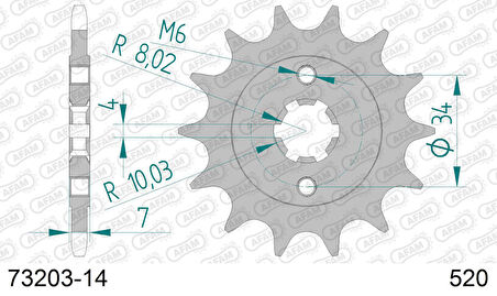 AFAM KTM DUKE125/RC125, DUKE200/RC200 ÇELİK ÖN DİŞLİ #520 73203-14