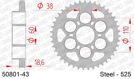 AFAM DUCATI DIAVEL 1260S ÇELİK ARKA DİŞLİ #525 50801-43