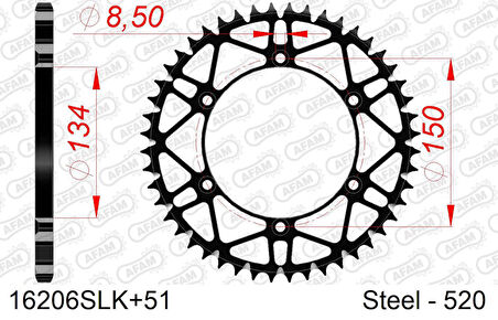 AFAM KAWASAKI KX 125/250/500 ,KXF 250/450, SUZUKI RMZ250 SUPERLIGHT SLK ÇELİK DİŞLİ #520 16206SLK-51