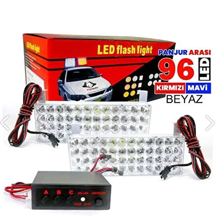 Kırmızı Mavi Beyaz Flash Led 48 x 2 Led Panjur Polis Çakarı