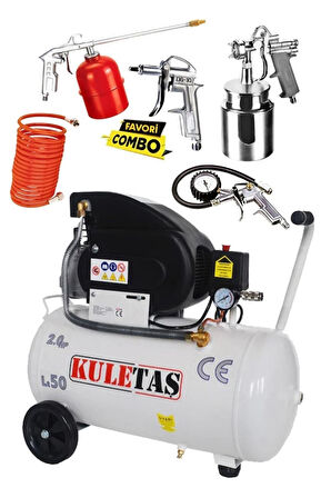 Kuletaş 50 Litre Yağlı Sesli Hava Kompresörü 8 Bar Ve Havalı Alet Seti 5 Parça