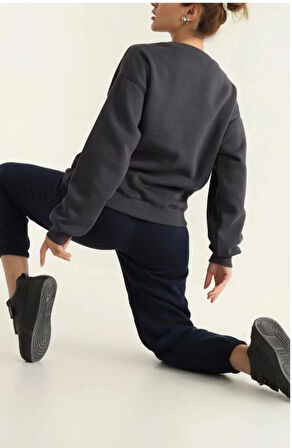 NY Baskılı Şardonlu Üç İp Sweatshirt
