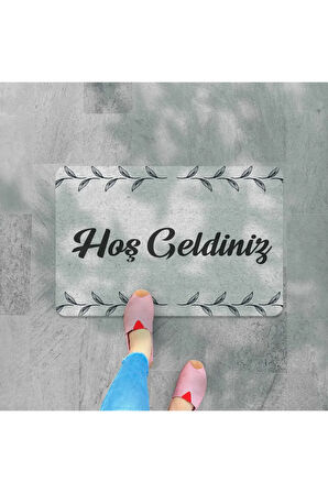 hoş geldiniz yazılır Coco Görünümlü Dekoratif Dış Kapı Önü ve Iç Mekan Paspası