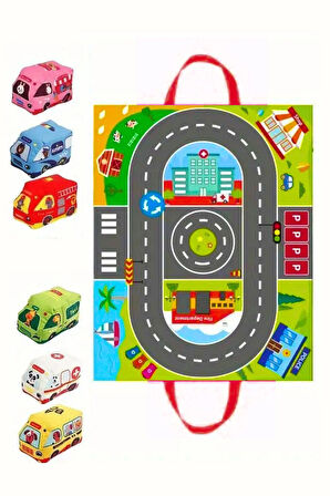  Oyun Matı, Taşıma Çantası, Araçlar İle Çocuklar İçin İlk Öğrenme Oyuncak Seti