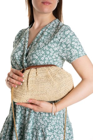 Kadın Burslu Hasır Çanta Portföy Clutch Omuz Çantası El ve Omuz Askılı Hasır Çanta