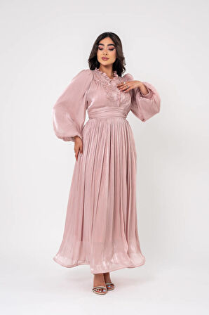 Boyundan Taş İşlemli Bel Detaylı Abiye Elbise ELB16091