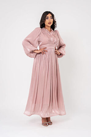 Boyundan Taş İşlemli Bel Detaylı Abiye Elbise ELB16091