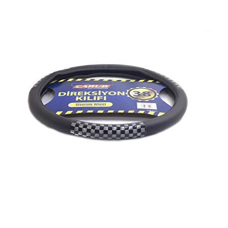CARUB Direksiyon Kılıfı 38cm Siyah-Silver Damalı Fosfor