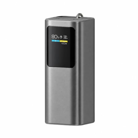 100W Ultra Hızlı Şarj Powerbank 20000 mAh PD 3.0 TFT Ekranlı Dahili Type-C Kablolu Gri