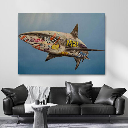 Graffiti Köpek Balığı Kanvas, Pop Art Tablo-5416