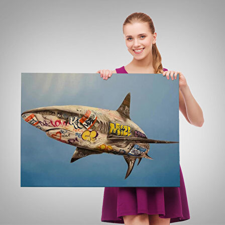 Graffiti Köpek Balığı Kanvas, Pop Art Tablo-5416