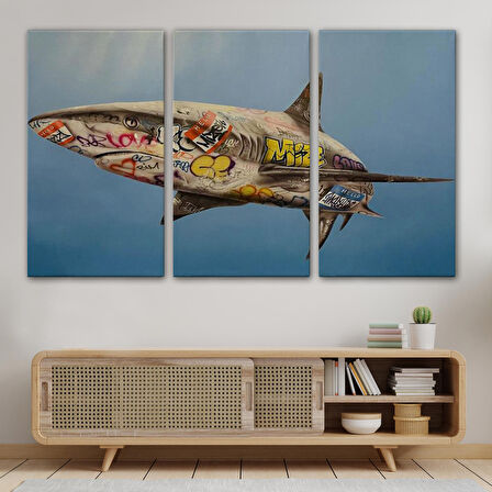 Graffiti Köpek Balığı Kanvas, Pop Art Tablo-5416