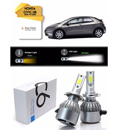 Honda Civic HB Kısa Far Led Xenon Şimşek Etkili 2006  ve Üzeri