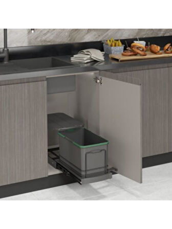 Starax S-2573-A Teleskopik Raylı Plastik 16 Lt. Gri Çöp Kovası