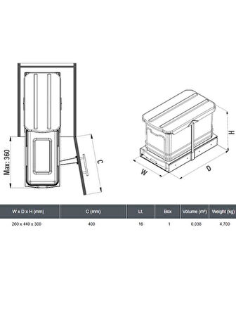 Starax S-2573-A Teleskopik Raylı Plastik 16 Lt. Gri Çöp Kovası