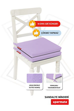 Xpermate Fermuarlı 2'li Sandalye Minderi Su İtici Kumaş 40x40Cm Sünger Sandalye Minderi Bağcıklı Lila