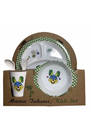 Bebek Mama Tabağı Tavşan Formlu 5 Li Set Melamin Oval