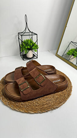 Günlük Erkek Terlik Çift Ayarlanabilir Tokalı Dikiş Detaylı Rahat Taban Oval Burun Sandalet 54201