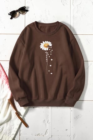 Unisex Flower Çiçek Baskılı Bisiklet Yaka Sweatshirt