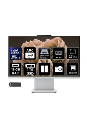 Ideacentre 27ILL11 Intel Core Ultra 5 226V 16GB RAM 1TB SSD 27" Full HD (1920x1080) Win11 Pro F0JW000YTRP309 Beyaz All In One Bilgisayar + Per4 USB Bellek