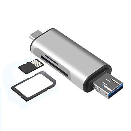 USB 2.0 3 in 1 Kart Okuyucu ve USB Çoklayıcı – Type-C, Micro USB, SD/TF Kart Desteği Zr825