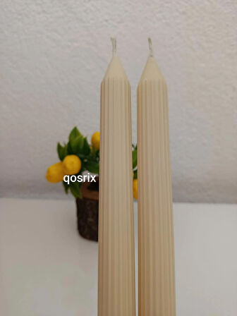 qosrix 2'li Krem Şamdan Soya Mumu 1. Kalite Soya Doğal Pudra Kokulu Uzun Çubuk Konik Mum Dekoratif