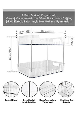 2 Katlı Kristal Makyaj Organizeri Çok Amaçlı Dekoratif Kozmetik Takı Aksesuar Düzenleyici Banyo Rafı