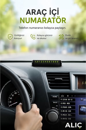 Araç İçi Park Telefon Numaratörü | Gizlenebilir Manyetik Oto Numara Kartı
