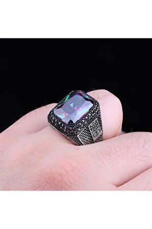 Erkek Gümüş Yüzük - Mistik Topaz Taşlı 925 Ayar Gümüş Erkek Yüzük