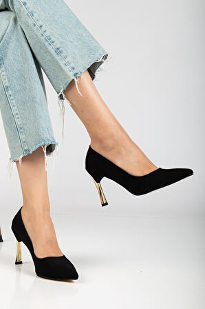 Kadın Siyah Saten Sivri Burun İnce Topuklu Stiletto