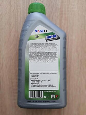 Mobil 1 ESP 5W-30 Dexos2 1L Dolum Yılı 2021