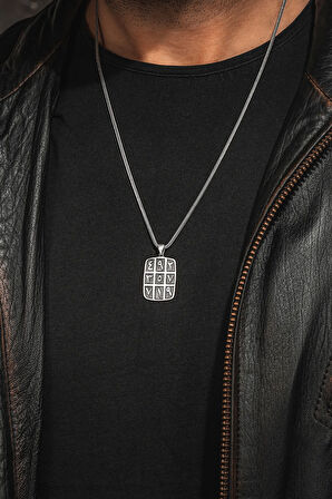 925 Ayar Gümüş Ebced Karartmalı Kolye İslami Motifli Erkek Gümüş Kolye