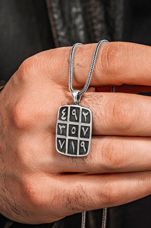 925 Ayar Gümüş Ebced Karartmalı Kolye İslami Motifli Erkek Gümüş Kolye