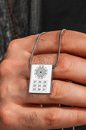 YantraX Çelik Erkek Kolye Sri Yantra ve Kubera Yantra Sembolü Kararmaz Paslanmaz