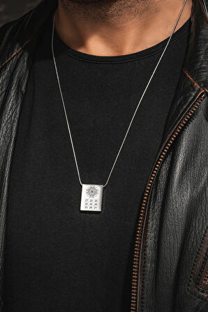 YantraX Çelik Erkek Kolye Sri Yantra ve Kubera Yantra Sembolü Kararmaz Paslanmaz