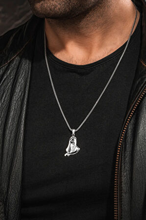 925 Ayar Gümüş Siyah Hz. Ali Motifli Zülfikar Kılıcı Tasarımlı Tilki Kuyruğu Kolye