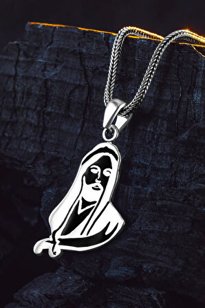 925 Ayar Gümüş Siyah Hz. Ali Motifli Zülfikar Kılıcı Tasarımlı Tilki Kuyruğu Kolye