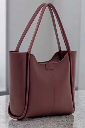 Clementine Bordo Tote Kadın Fermuarlı Omuz Çantası