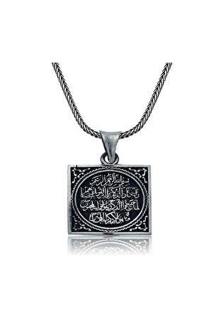 Erkek Gümüş Kolye - Nazar Duası İşlemeli Kare Model Erkek Kolye