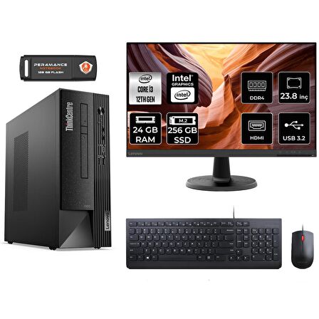 Lenovo ThinkCentre Neo 50S i3 12100 24GB 256GB SSD FDOS 11SX002VTX MASAÜSTÜ PC & 23.8" MONİTÖR