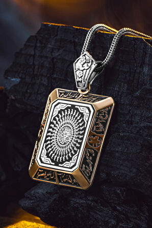 925 Ayar Gümüş Kare 35 Besmele Duası İşlemeli Kolye Tilki Kuyruğu Zincirli Model