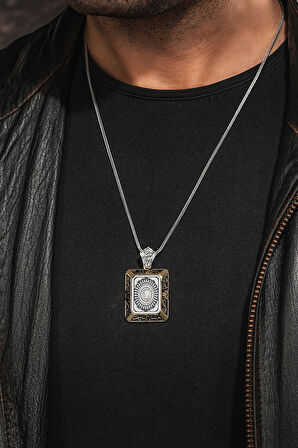 925 Ayar Gümüş Kare 35 Besmele Duası İşlemeli Kolye Tilki Kuyruğu Zincirli Model