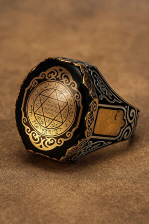 İsim Yazılabilir Kehribar Taşı Hz Süleyman Mührü İşlemeli Erkek Gümüş Yüzük