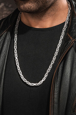 Beyaz Parlak Kare Kral Model 925 Ayar Gümüş Erkek Zincir Kolye – Ağır ve Gösterişli Tasarım